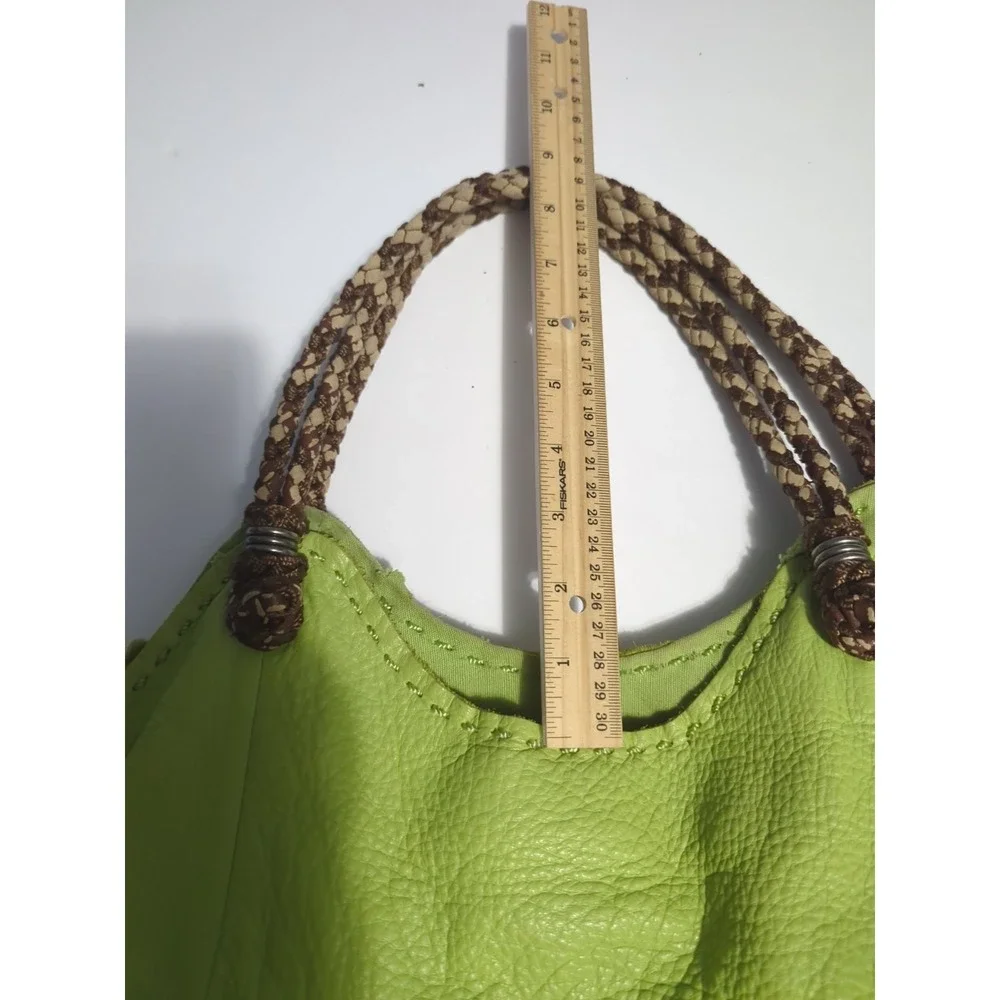 The Sak Indio Hobo Bag lime green pebbled leather braided strap boho slouchy